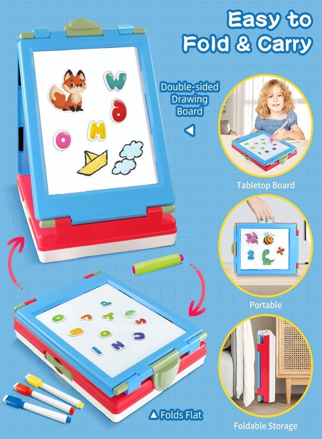 Elovien Easel for Kids, 4 in 1 Double Sided Toddler Art Easel with Chalkboard & Magnetic Whiteboard, Foldable Kids Tabletop Easel with Drawing & Writing Accessories - Gift for Boys and Girls (Blue) - Image 4